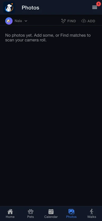 The photos album with the on-device Find button